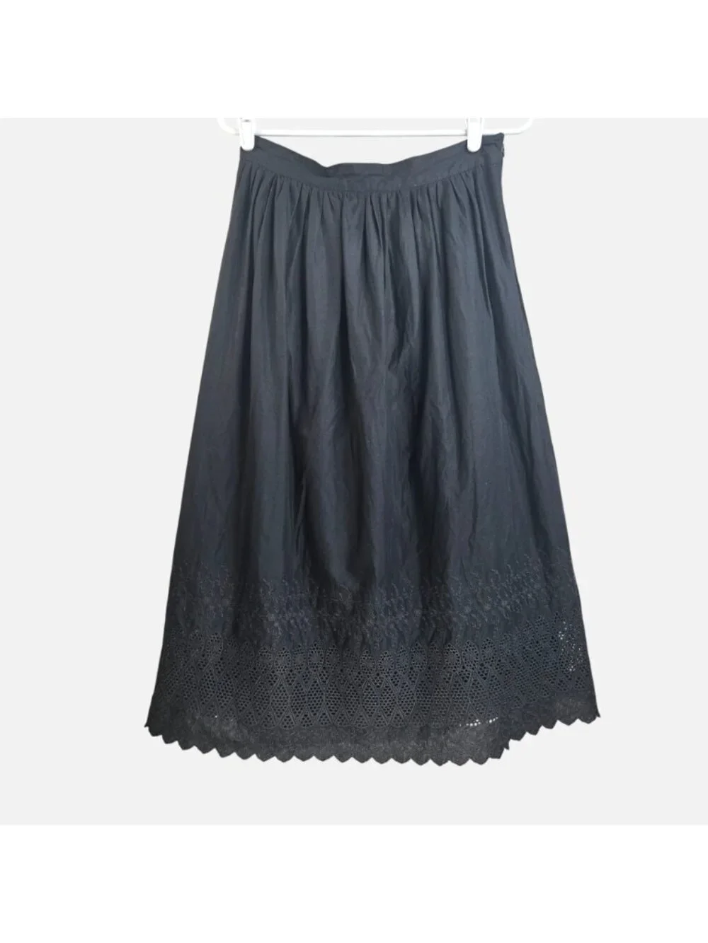Gap A Line Maxi Skirt 4 Black Cotton Floral Lace Trim Flowy Boho Summer Vacation - Picture 2 of 11